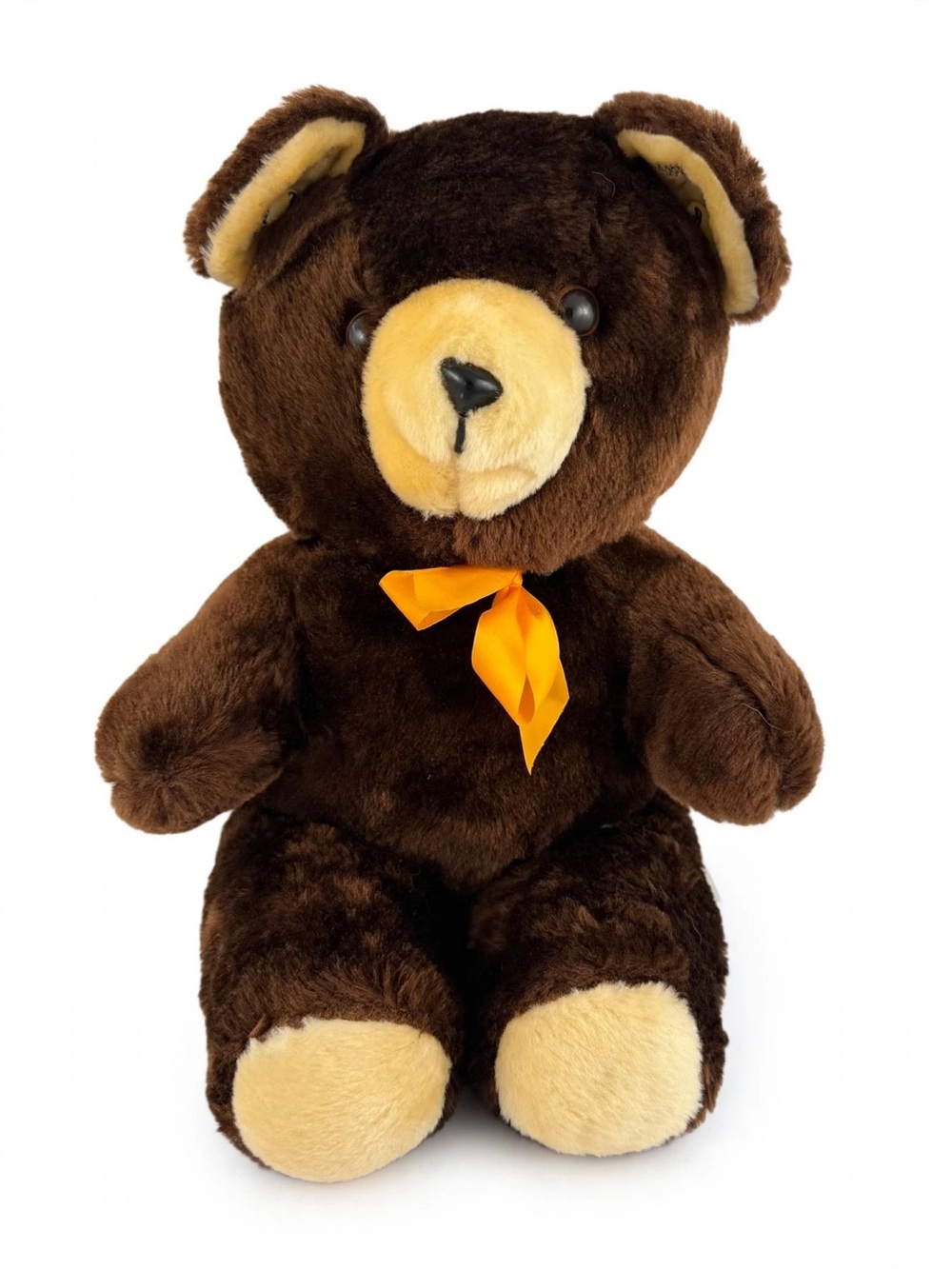Cuddle Wit Inc 1986 Vintage Teddy Bear Brown Plush Orange Ribbon Bow 16”